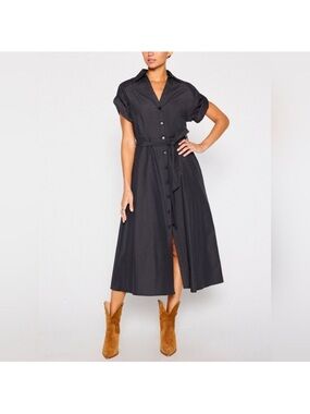 Brochu Walker Fia Button-Front Midi Shirt Dress with Tie Waist